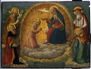 Maria davanti a Dio Padre, osservata dai quattro Padri della Chiesa da Italian School